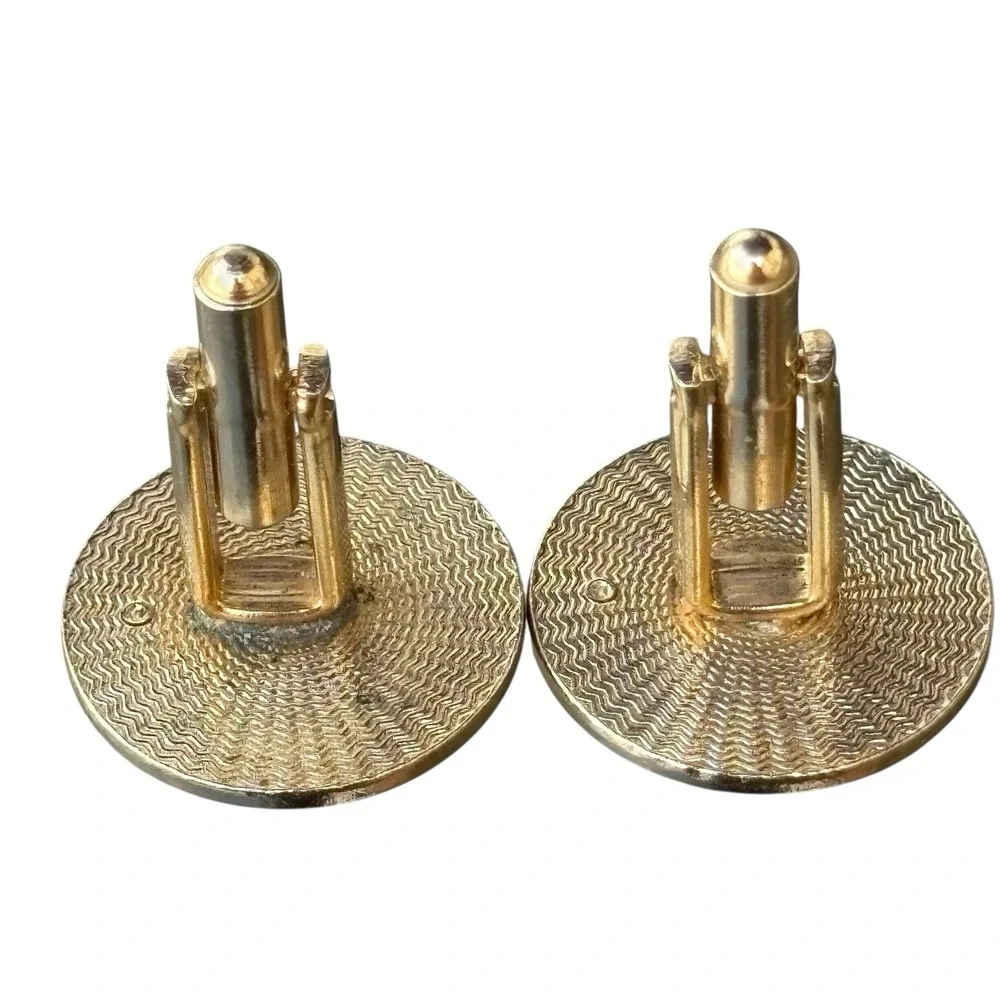 Horse Head Cufflinks Gold Tone Crackle Enamel Round Figural Brown Horse Vintage‎